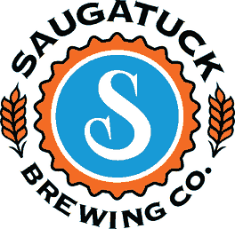 Saugatuck Brewing Company logo: a bottle-cap crest with a letter S.