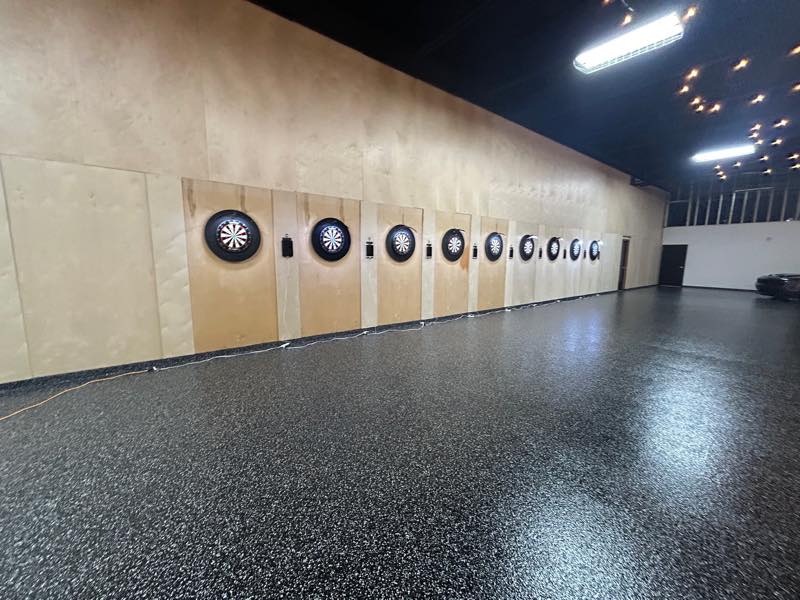 An angled view along the tournament room board wall.